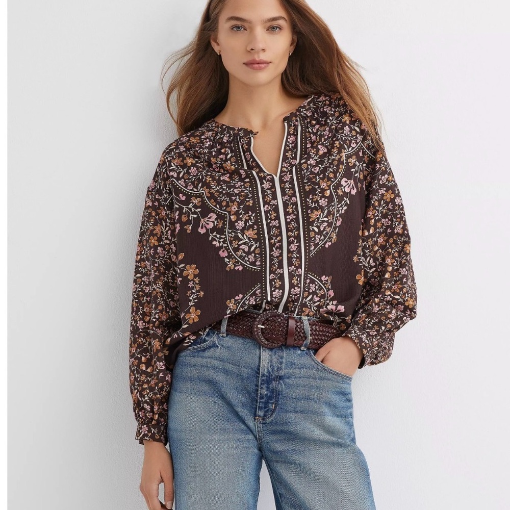 LOFT Floral Split Neck Top